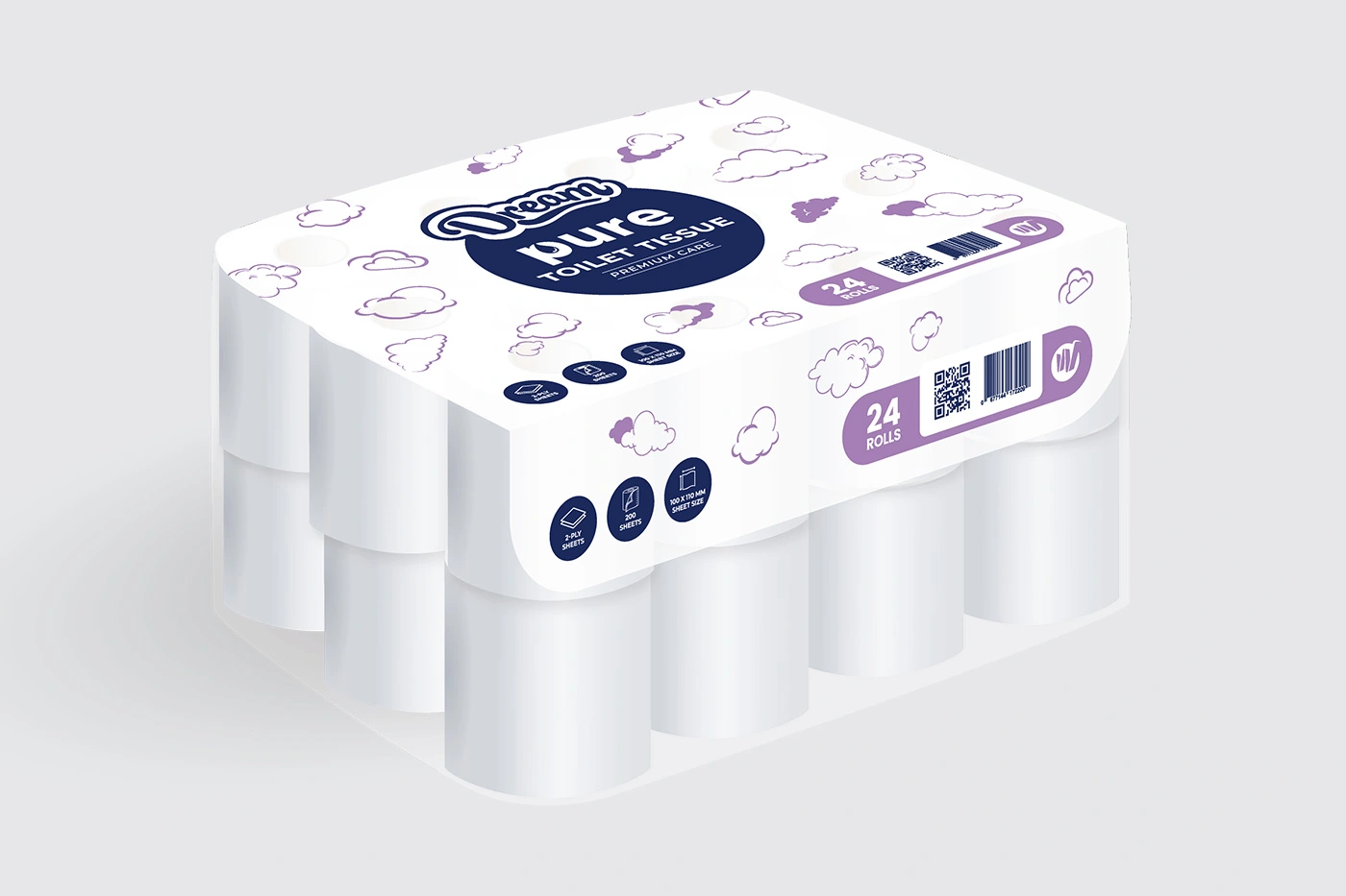 2 Ply Toilet Paper - 200 Sheets - 24 Rolls - Pure