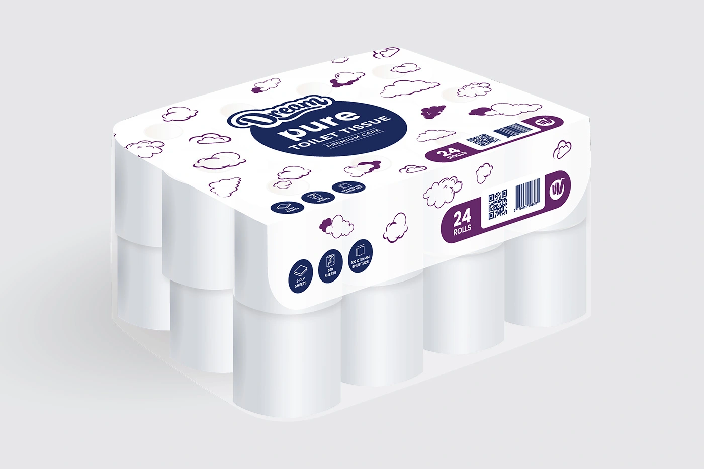 2 Ply Toilet Paper - 350 Sheets - 24 Rolls - Pure